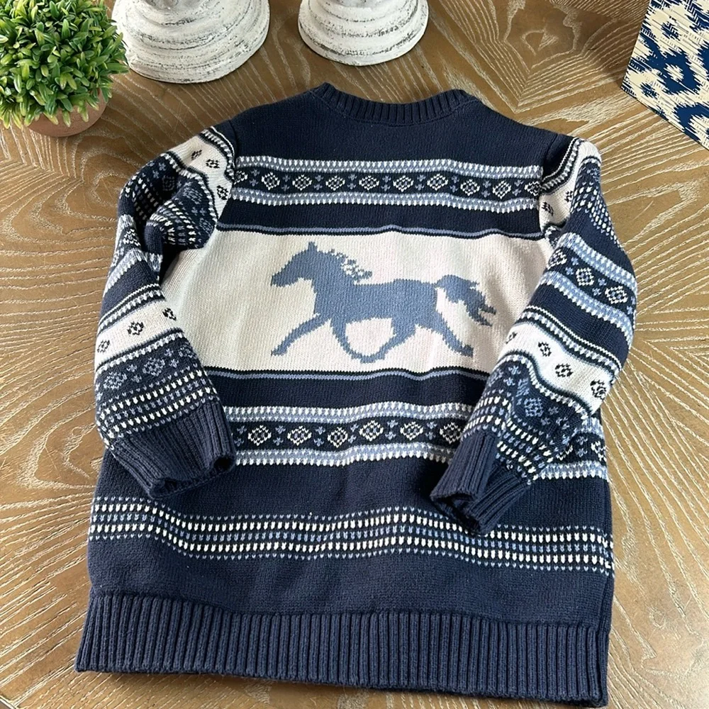 Boys Country Blue Western Cowboy Wold Horse Crewneck Gymboree Sweater size 6